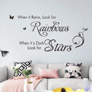 Self-adhesive wall decal with inspirational quote When it rains look for rainbows and butterflies