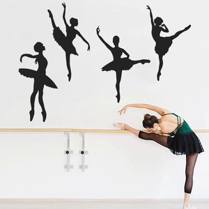 Set of 4 creative ballet dancer silhouette wall decals for home and dance studio decor