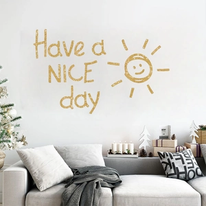 Sticker mural doré brillant Have a Nice Day avec soleil pour déco de chambre