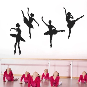 Elegant set of 4 ballet dancer silhouette wall decals for kids room home decoration