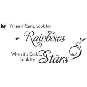 Rainbows inspirational wall decal with butterflies and floral vine motifs in black design