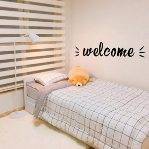 Minimalist black script welcome wall sticker for home and shop glass door decoration