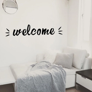 Modern black cursive Welcome wall decal for glass doors and living room entrance decor