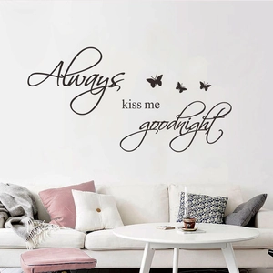 Always Kiss Me Goodnight Butterfly Wall Sticker Removable PVC Art Decal For Bedroom Living Room Home Wall Decor Black
