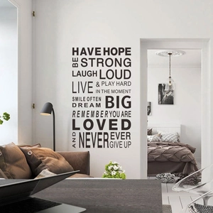 Macro detail of Have Hope inspirational vinyl wall decal in a modern living room decor