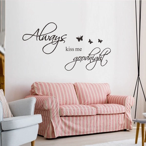 Always Kiss Me Goodnight wall decal with butterflies for bedroom and living room decor