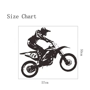 Sticker mural motocross silhouette noire 50x57cm pour déco chambre garçon
