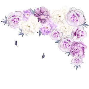 Elegante paarse pioenmuurstickers met aquarel bloemenboeket voor woonkamerdecoratie