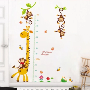 Cartoon giraffe and monkey growth chart wall decal with 60-180cm scale for kids room