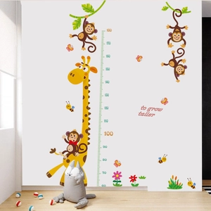Cartoon giraffe and monkey height chart wall sticker for kids room decor 60-180cm
