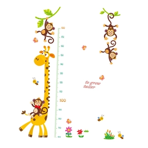 Cartoon giraffe and monkey height chart wall sticker for kids room decor 60-180cm