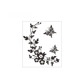 Detail view of butterfly and floral vine wall sticker showing dimensions 34cm by 28.2cm