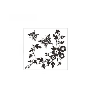 Detailed 27x26cm black layout of butterfly and floral vine removable toilet wall stickers