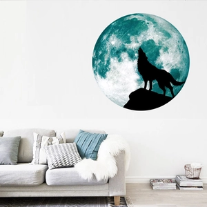 Luminous moon and howling wolf wall sticker decal for modern living room bedroom decor