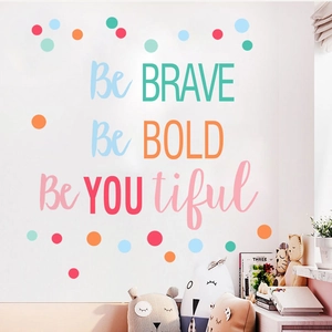 Colorful polka dots wall decals with Be Brave motivational quotes for kids room