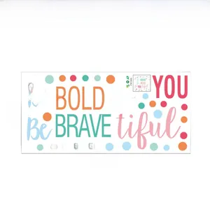 Detail view of Be Brave wall sticker with colorful dots and 60x28cm size layout