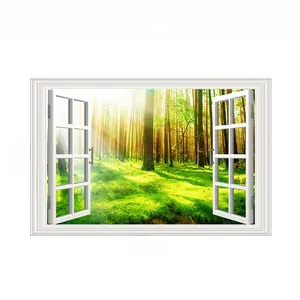 Detail view of 3D forest window wall sticker showing 86cm width and 56cm height dimensions