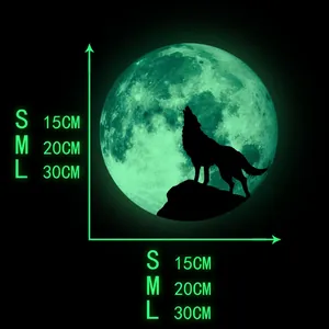 Size guide for luminous moon wolf wall sticker in small medium and large diameter options