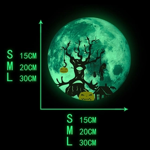 Luminous Halloween wall stickers showing green glow moon, pumpkin and spooky trees in 3 sizes