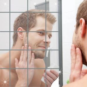 Self-adhesive acrylic mirror wall stickers with grid design for bedroom and bathroom decor