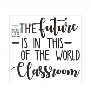 Close-up of PVC wall decal with The Future English quote and 39cm x 36cm dimensions