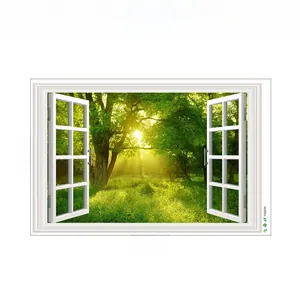 3D forest landscape faux window wall sticker showing 60x90cm dimensions and layout