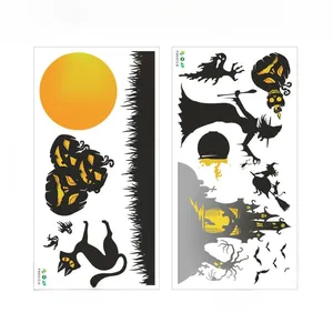 Halloween wall sticker set featuring moon, pumpkin, bat and castle decals, 30x60cm size