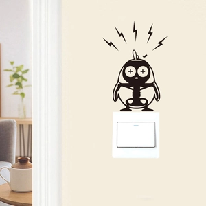 Cartoon bird light switch sticker with creative lightning design on a white wall
