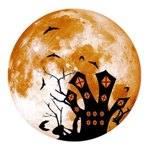 Luminous Halloween wall sticker featuring a full moon, black bats and a haunted castle