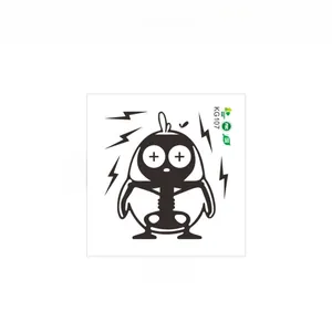 Detailed layout of KG107 cartoon bird switch sticker showing dimensions 12cm x 11.7cm