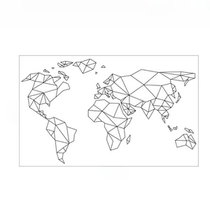 Detail showing the 120x72cm geometric world map wall sticker with low poly black lines