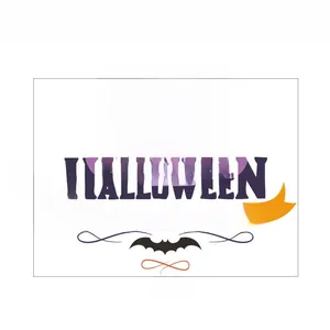 Detailed Halloween wall decal dimensions showing pumpkin lanterns and wizard hat motifs