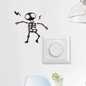 Cartoon black skeleton wall sticker with lightning bolts for home switch decoration