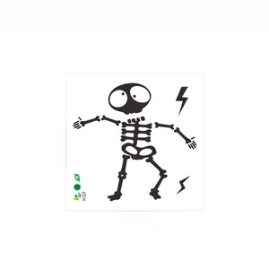 Detail showing cartoon skeleton wall sticker dimensions 14.5x14.5cm and PVC eco material