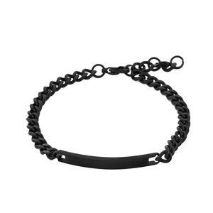 Polished black stainless steel Cuban link ID bracelet with customizable bar and lobster clasp