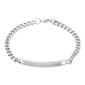 Minimalist silver stainless steel Cuban chain bracelet with customizable ID plate