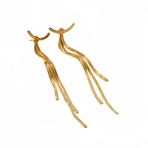 Pendientes de borla larga en acero inoxidable chapado en oro de 18k para mujer