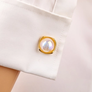 Gemelli da polso con cuore di perla in acciaio inossidabile dorato per camicia