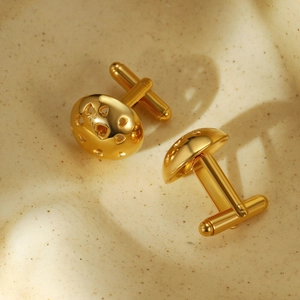 Polished gold heart cut-out stainless steel cufflinks with mushroom shape design