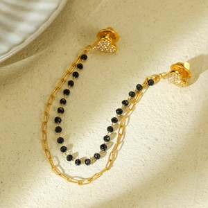 Pique de Col en Acier Inoxydable Forme de Coeur Strass Pavé pour Femme Chaîne Double Couche Perles Broche Bijoux