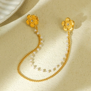Épingle de Col Fleur en Acier Inoxydable Avec Chaînes en Métal et Fausses Künstliche Perles Incrustées de Strass Broche Décorative