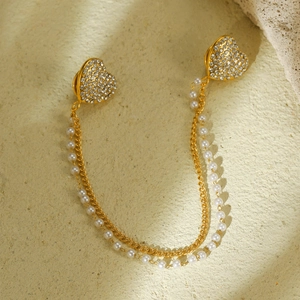 Elegante spilla da colletto a cuore in acciaio inossidabile con strass e perle
