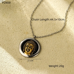 Macro shot of retro stainless steel Buddha pendant showing precise diameter measurements