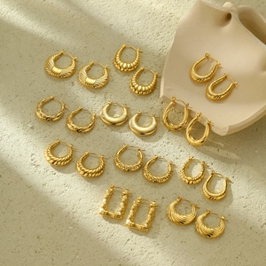 Orecchini a Cerchio in Acciaio Inossidabile Testurizzati Vintage per Donna Placcati in Oro 18K Geometrici Intrecciati