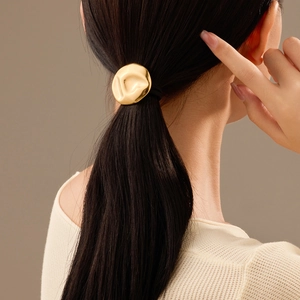 Women's Golden Irregular Pleated Titanium Steel Hair Tie Minimalist Lava Texture Metal Decorative Elastic Scrunchies