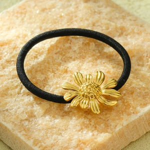 Elastico per capelli nero minimalista con ciondolo a forma di girasole dorato vintage in metallo
