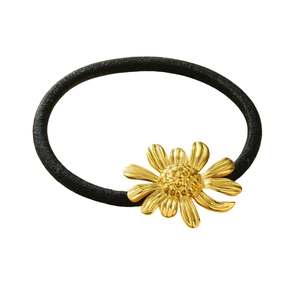 Elegante elastico per capelli nero con accessorio a forma di girasole dorato