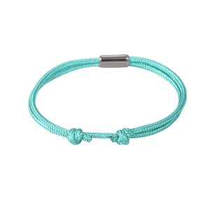 Adjustable mint green woven cord bracelet with polished stainless steel clasp