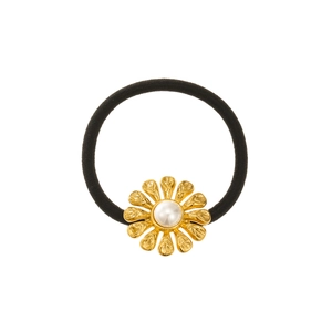 Vintage stainless steel sunflower pearl hair tie with black high elasticity band