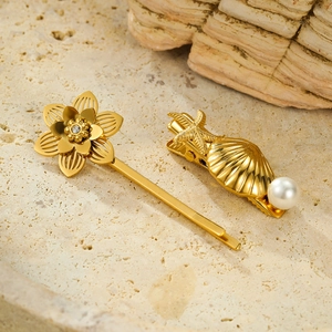 Pince à Cheveux Or en Acier Inoxydable Étoile de Mer Coquillage Künstliche Perle d'imitation Fleur Ajouré Strass Bijoux pour Femmes